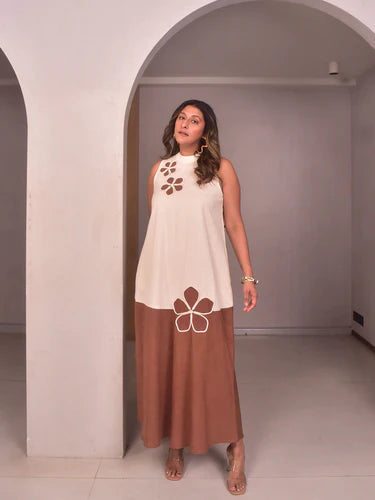 WhySoBlue Amara & Tan Applique Dress