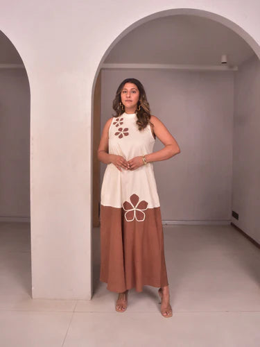 WhySoBlue Amara & Tan Applique Dress