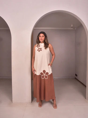 WhySoBlue Amara & Tan Applique Dress