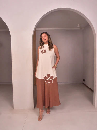 WhySoBlue Amara & Tan Applique Dress