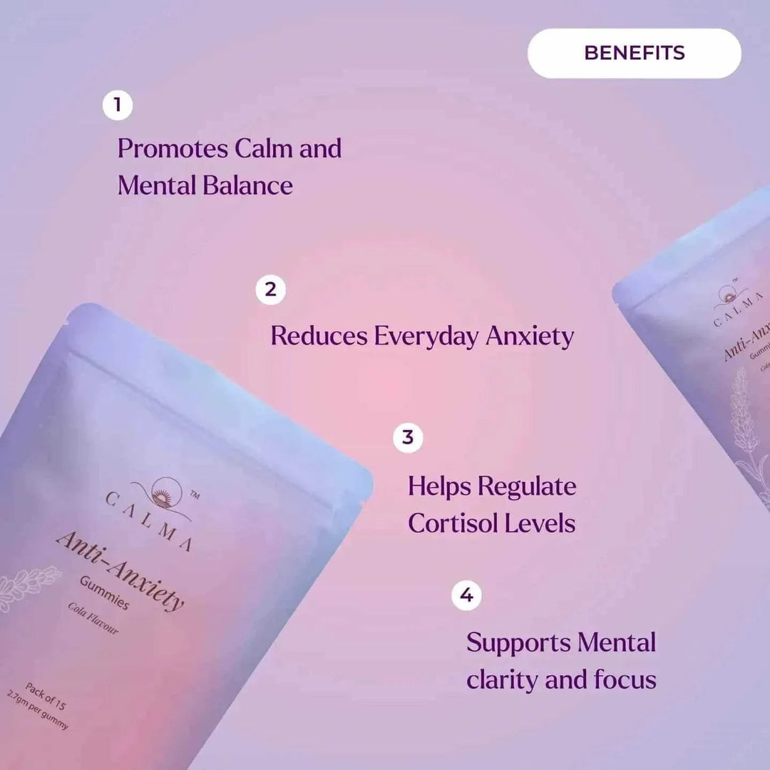 Calma Anti-Anxiety Gummies | Doctor-Prescribed Vijaya Extract, Ashwagandha, Brahmi & Shankhpushpi for Stress & Anxiety Relief | Non-Habit Forming | 90mg | Cola Flavour