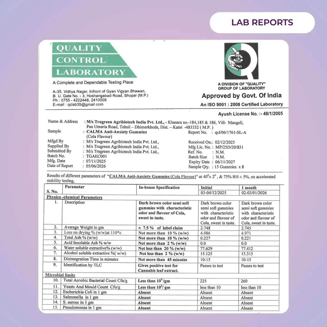 Calma Anti-Anxiety Gummies | Doctor-Prescribed Vijaya Extract, Ashwagandha, Brahmi & Shankhpushpi for Stress & Anxiety Relief | Non-Habit Forming | 90mg | Cola Flavour