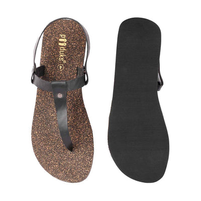 Ara T-Strap Black Cork Sandals for Women