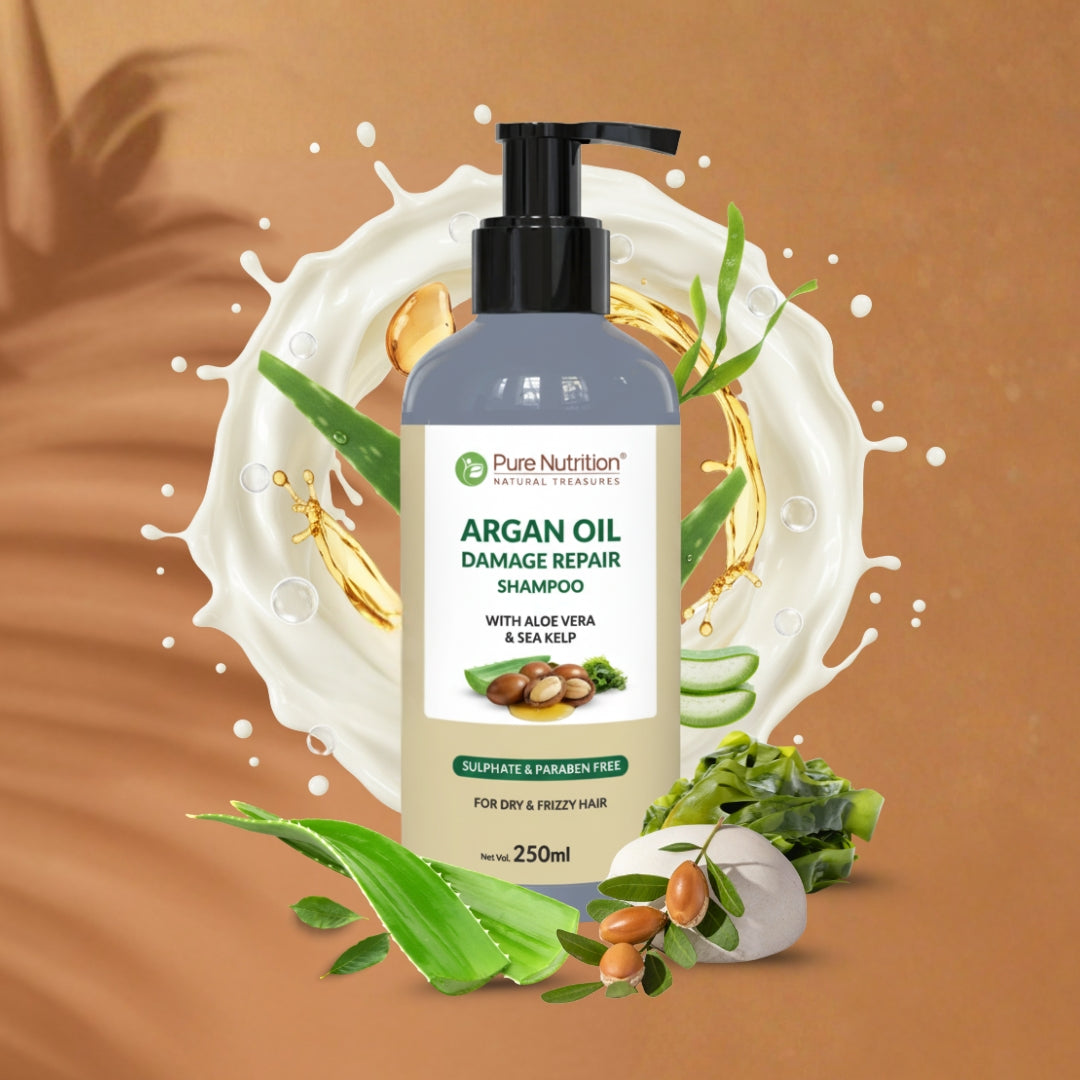 Argan Oil Damage Repair Shampoo with Aloe Vera 250ml | Frizz Control & Shine