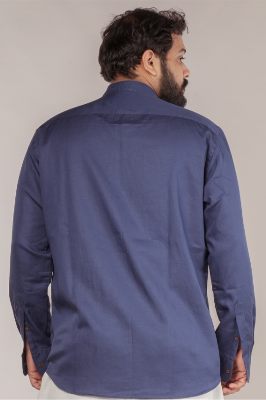 Tencel™ x Flax shirt with Mandarin collar in Deep Blue