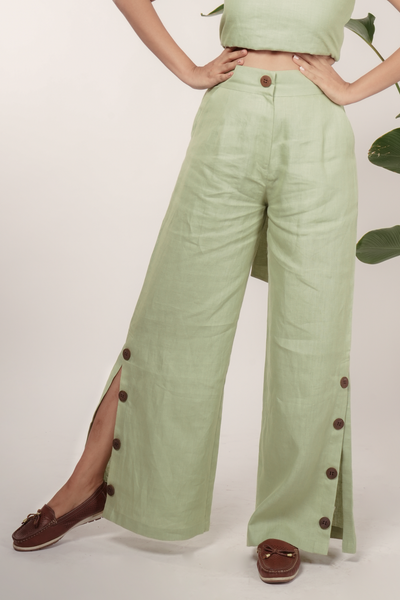 High-waist trousers with slits in Hemp