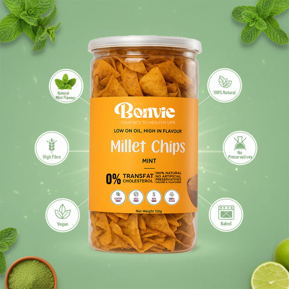 Bonvie Millet Chips - Mint Pack of 3