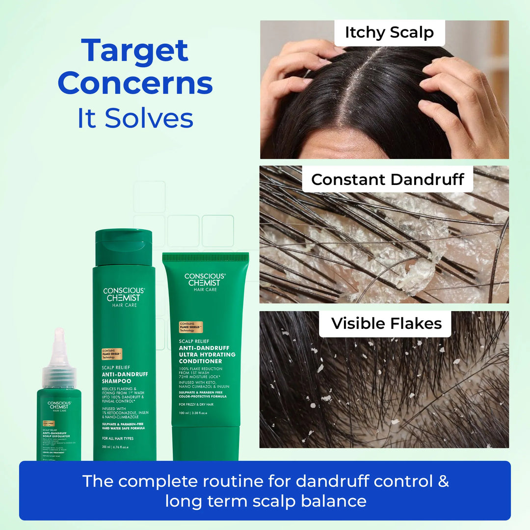 Anti-Dandruff Complete Scalp Care | Scalp Exfoliator, Shampoo & Conditioner | 3 units