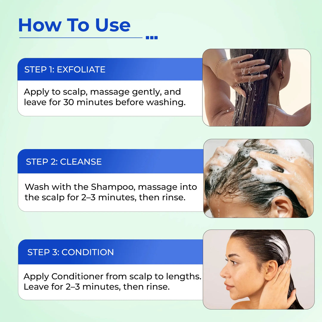 Anti-Dandruff Complete Scalp Care | Scalp Exfoliator, Shampoo & Conditioner | 3 units
