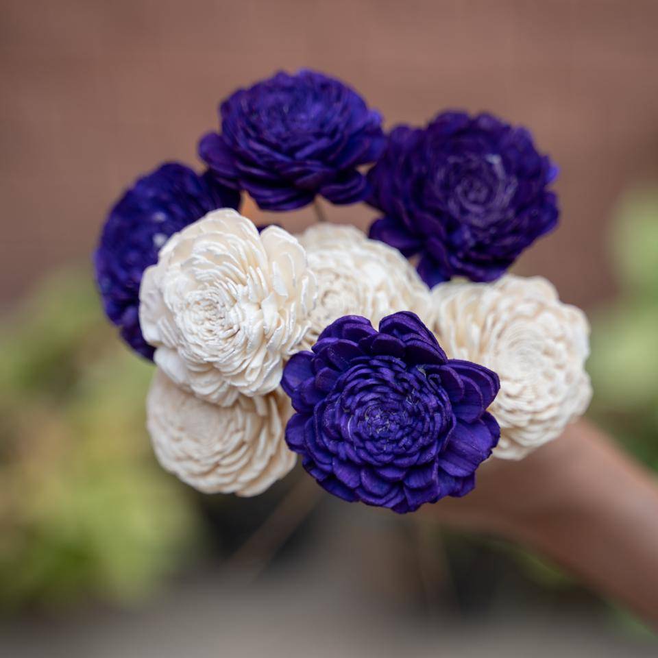Purple White Sola Dried Flowers Combo | Natural Sola Wood Vase Decor