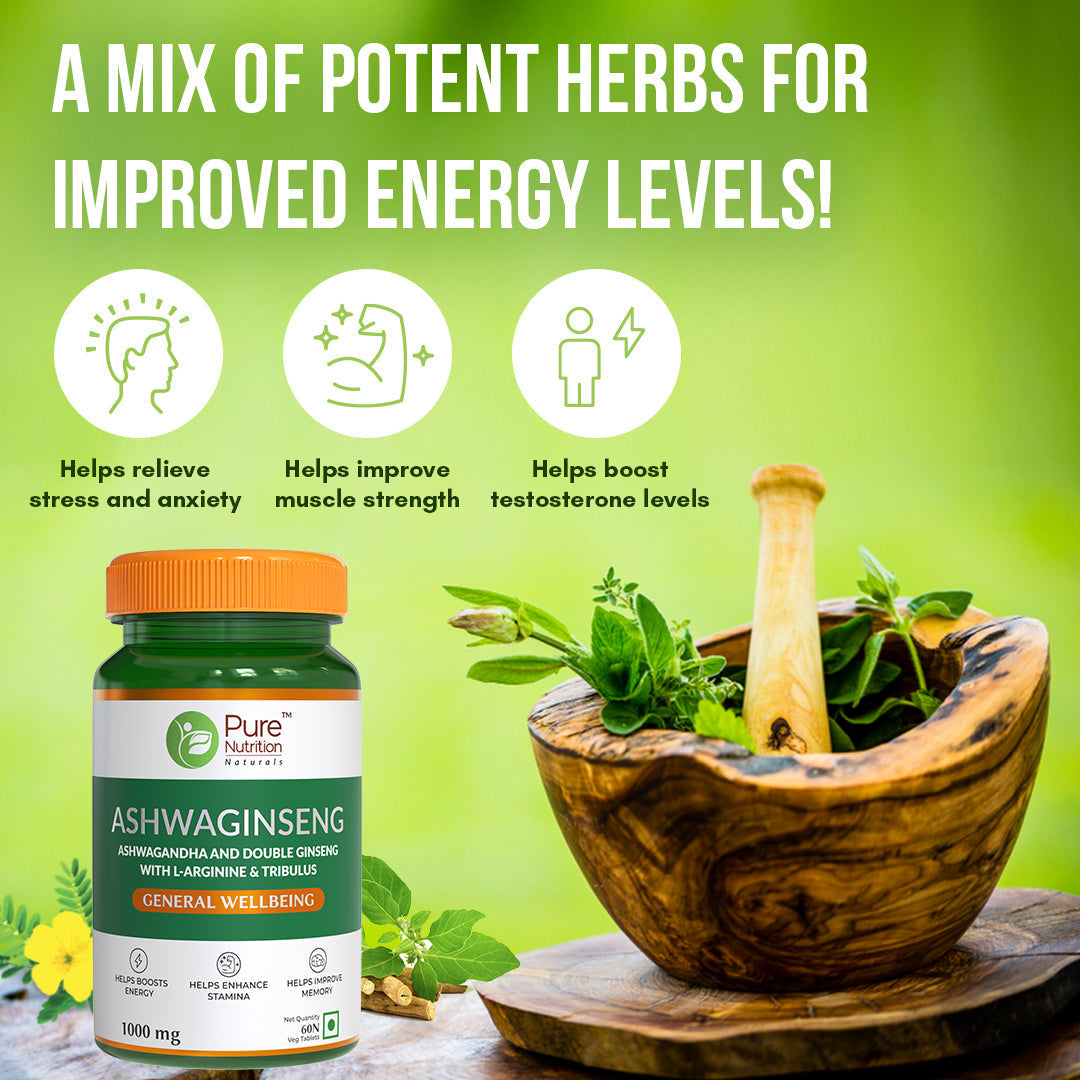 Ashwaginseng 60 Tabs  Energy & Improves Stamina with Ashwagandha, Ginseng & Herbal Extracts
