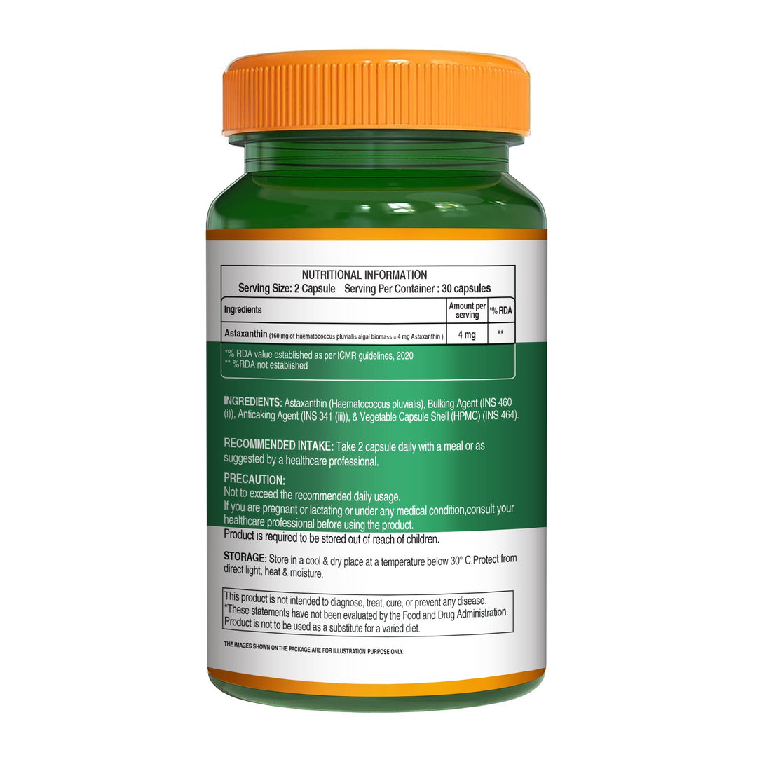 Pure Nutrition Astaxanthin 4 mg | 60 Veg Capsules | Potent Antioxidant for Eye, Skin & Muscle Health