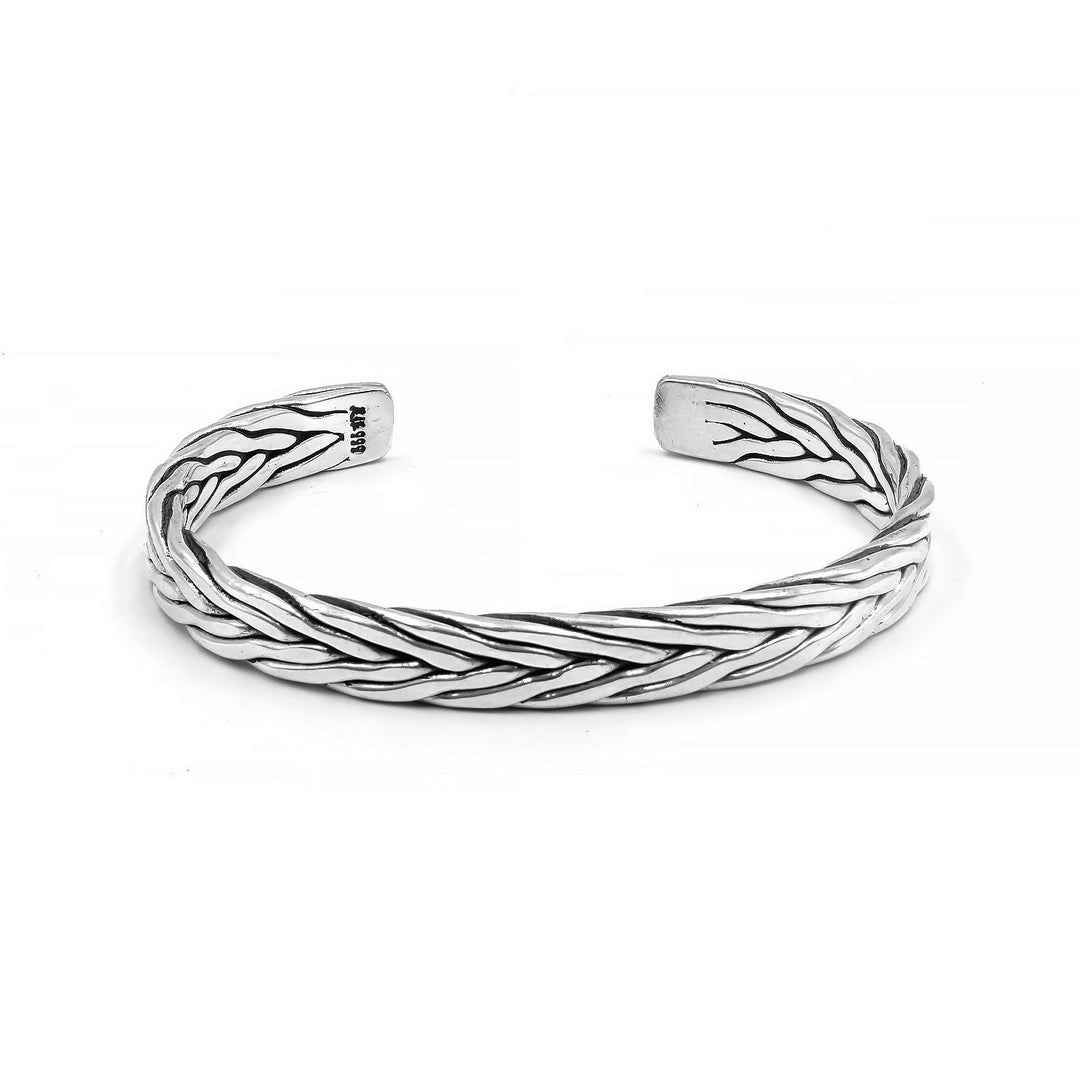 Woven Bali cuff bracelet in oxidixed 925 sterling silver