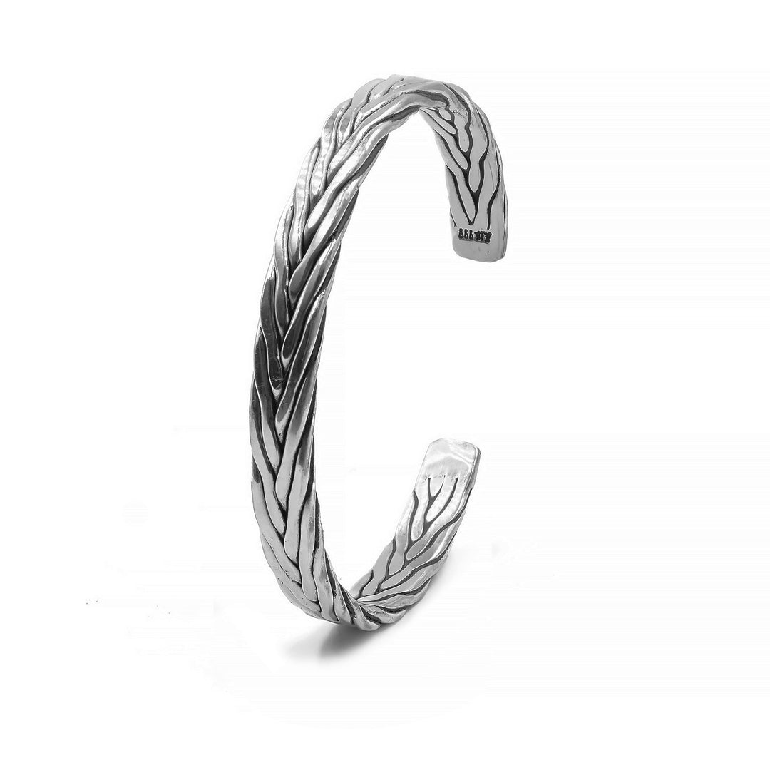 Woven Bali cuff bracelet in oxidixed 925 sterling silver