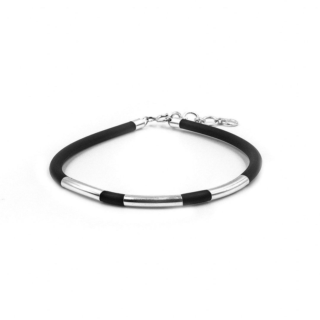 Axis- Minimal 925 sterling silver silicon rubber bracelet.