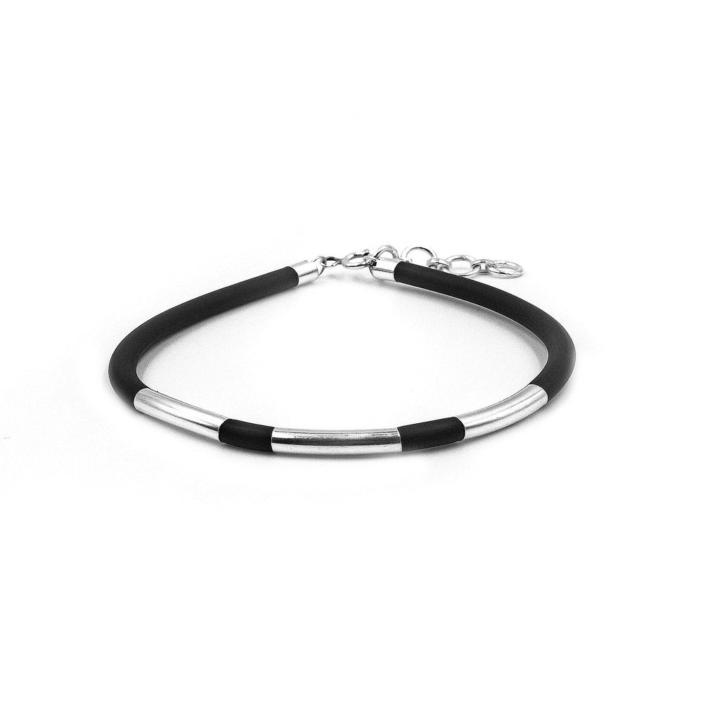 Slate- Minimal 925 sterling silver silicon rubber bracelet.