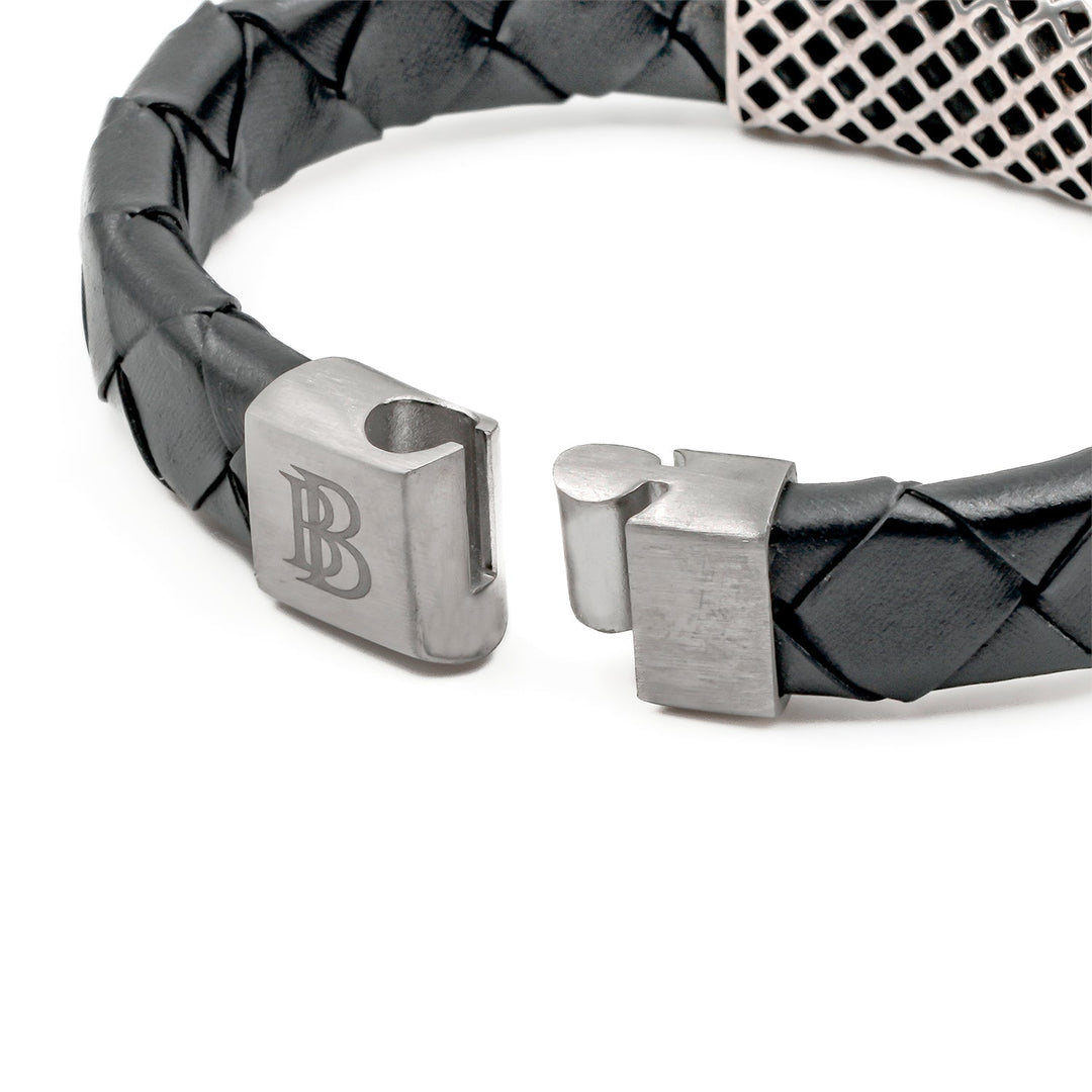 Diamond Textured Bar Bracelet in Black Leather