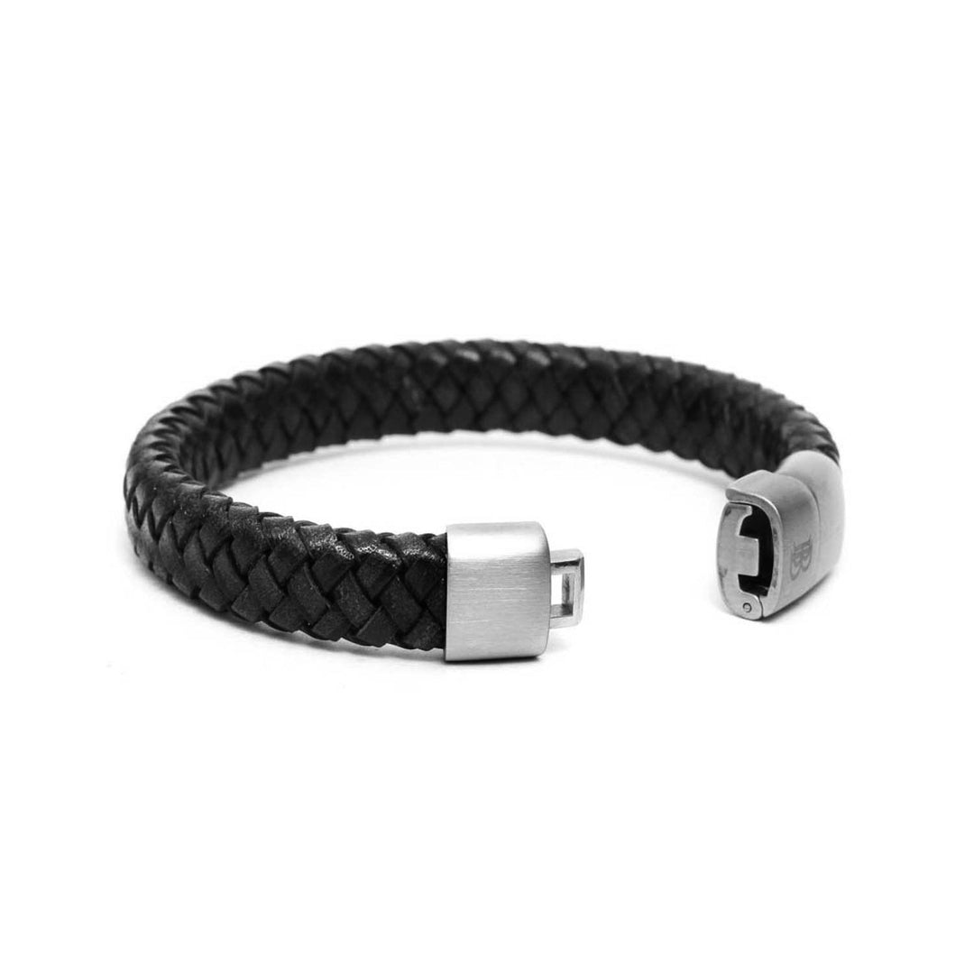 Flat Braided Genuine Black Leather Bracelet