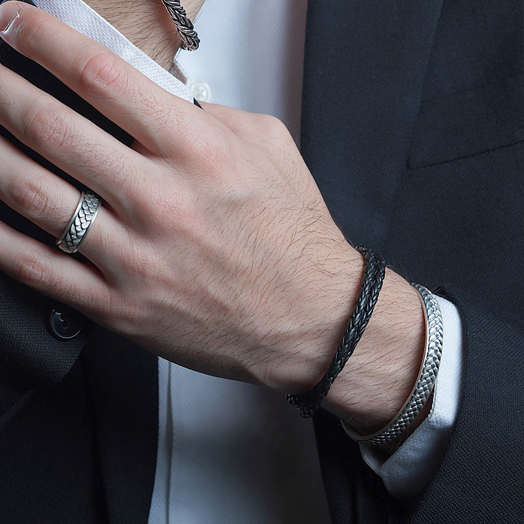 4mm Twisted Rope Genuine Black Leather Bracelet.