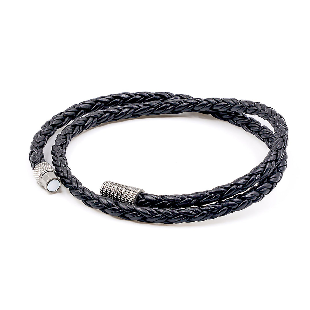 4mm Twisted Rope Genuine Black Leather Bracelet.