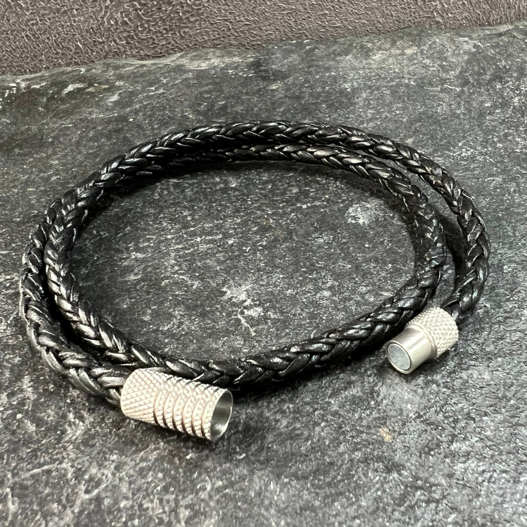 4mm Twisted Rope Genuine Black Leather Bracelet.