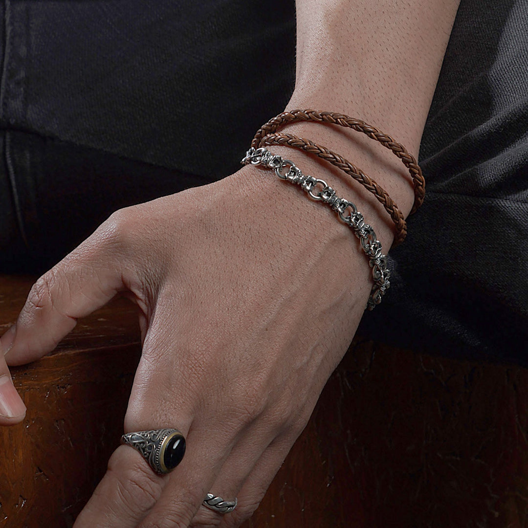 4mm Twisted rope Tan Brown Leather Bracelet.