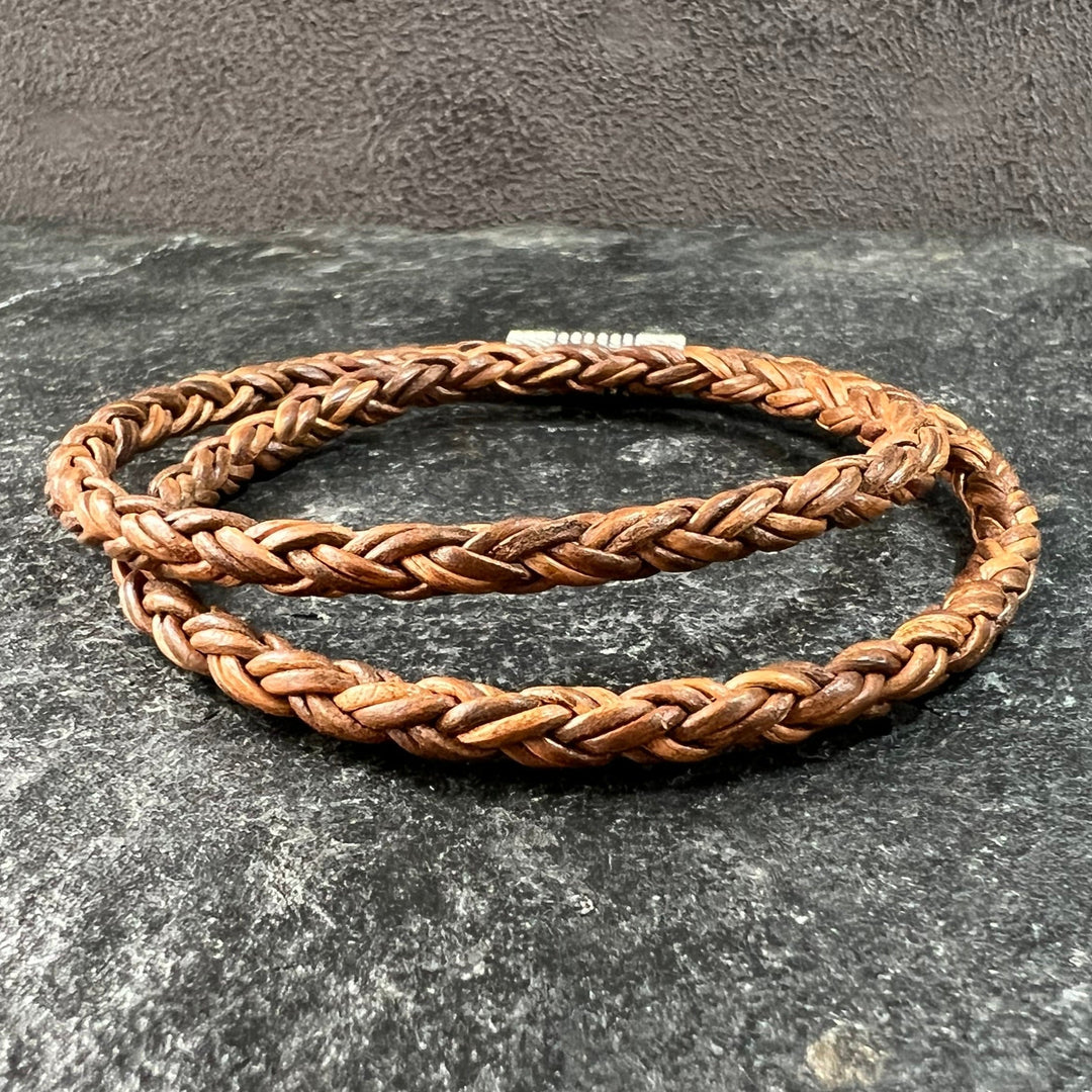 4mm Twisted rope Tan Brown Leather Bracelet.