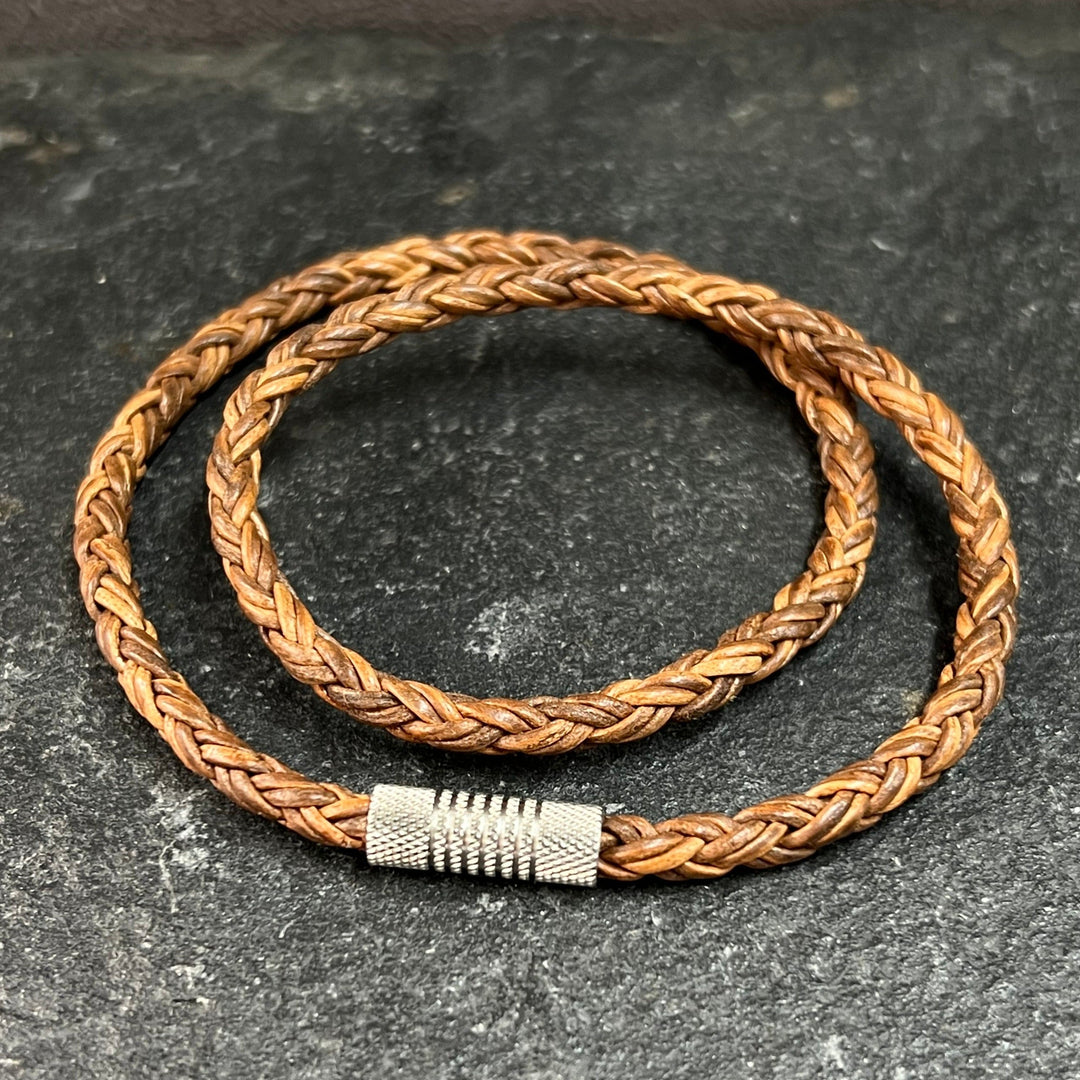 4mm Twisted rope Tan Brown Leather Bracelet.