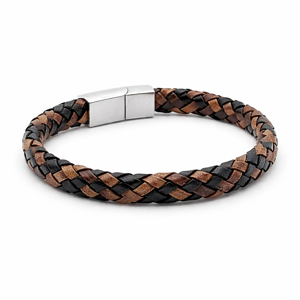 Multi colour Flat Leather Bracelet With Brushed Stainless Steel Lock