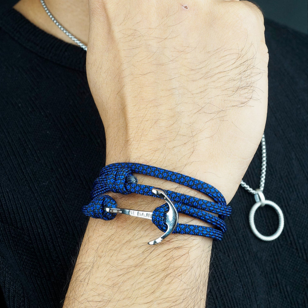 Nautical Rope Anchor Wrap Bracelet in Navy Blue