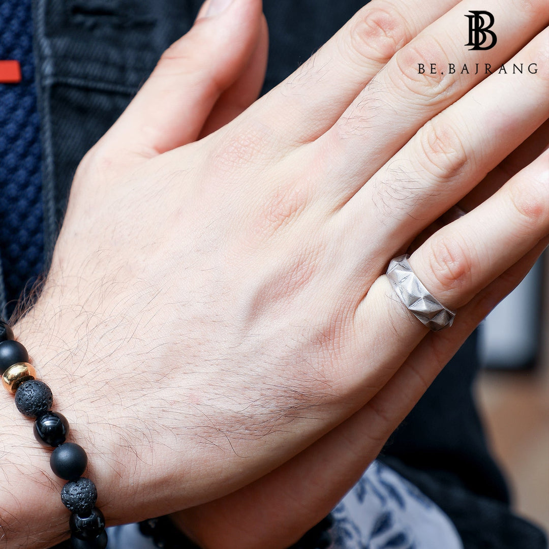 Multi Faceted Ring in matte oxidized finish 925 Sterling silver