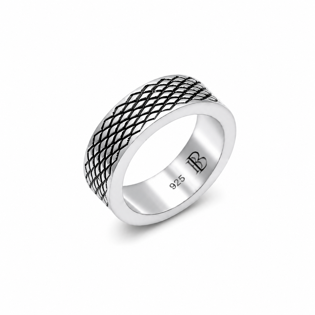 Cross Fence Solid Ring, in 925 oxidized sterling silver