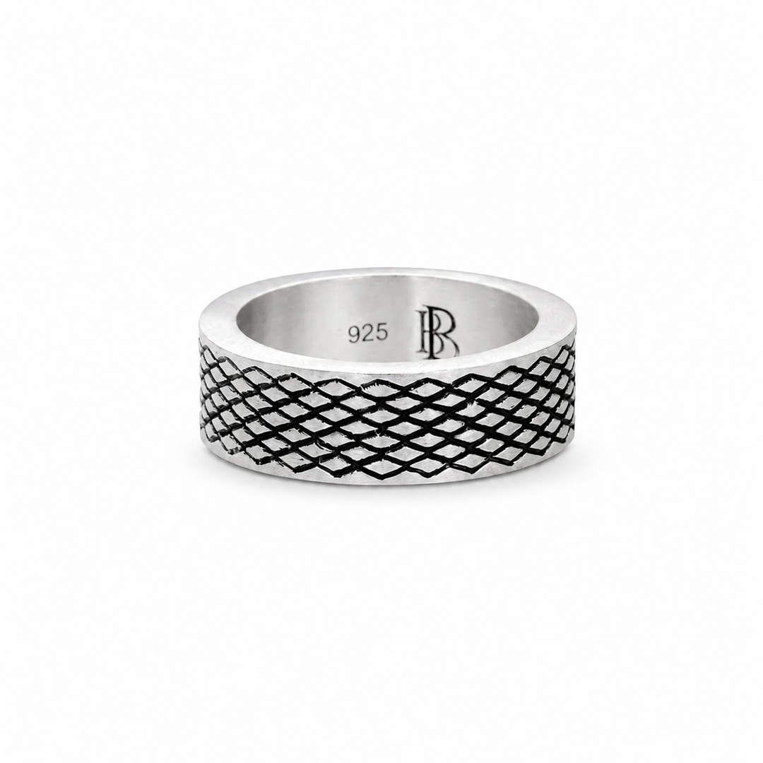 Cross Fence Solid Ring, in 925 oxidized sterling silver