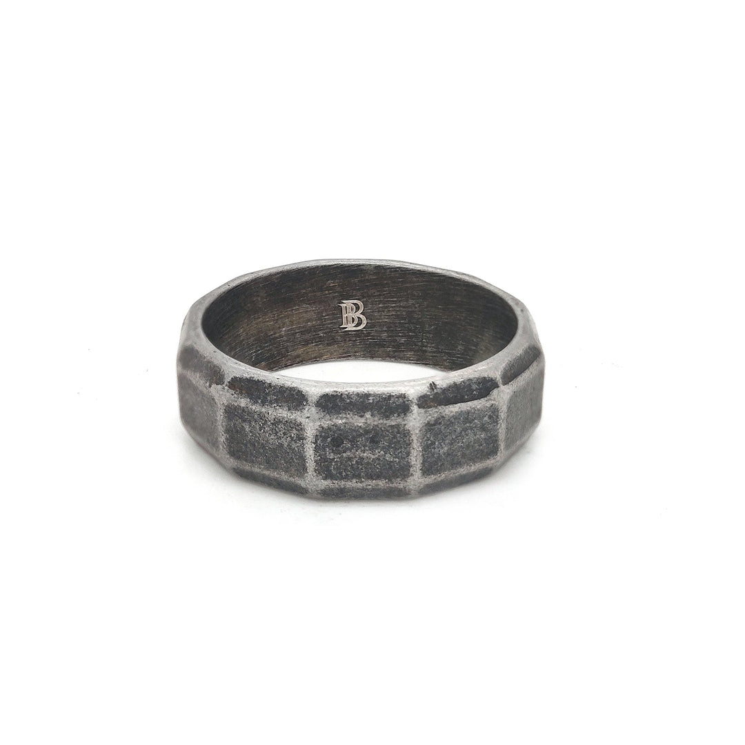 Hexa Industrial Facet Ring in Oxidized finish