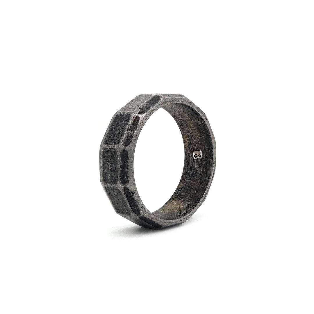 Hexa Industrial Facet Ring in Oxidized finish