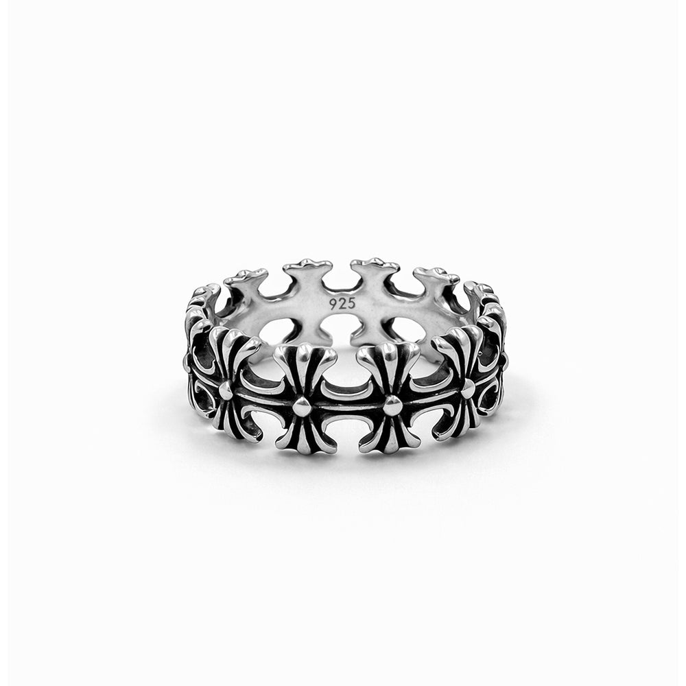 Vintage Gothic Cross Band Ring in 925 Sterling Silver