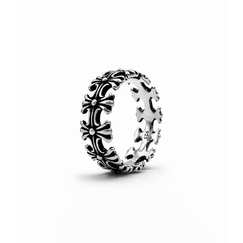 Vintage Gothic Cross Band Ring in 925 Sterling Silver