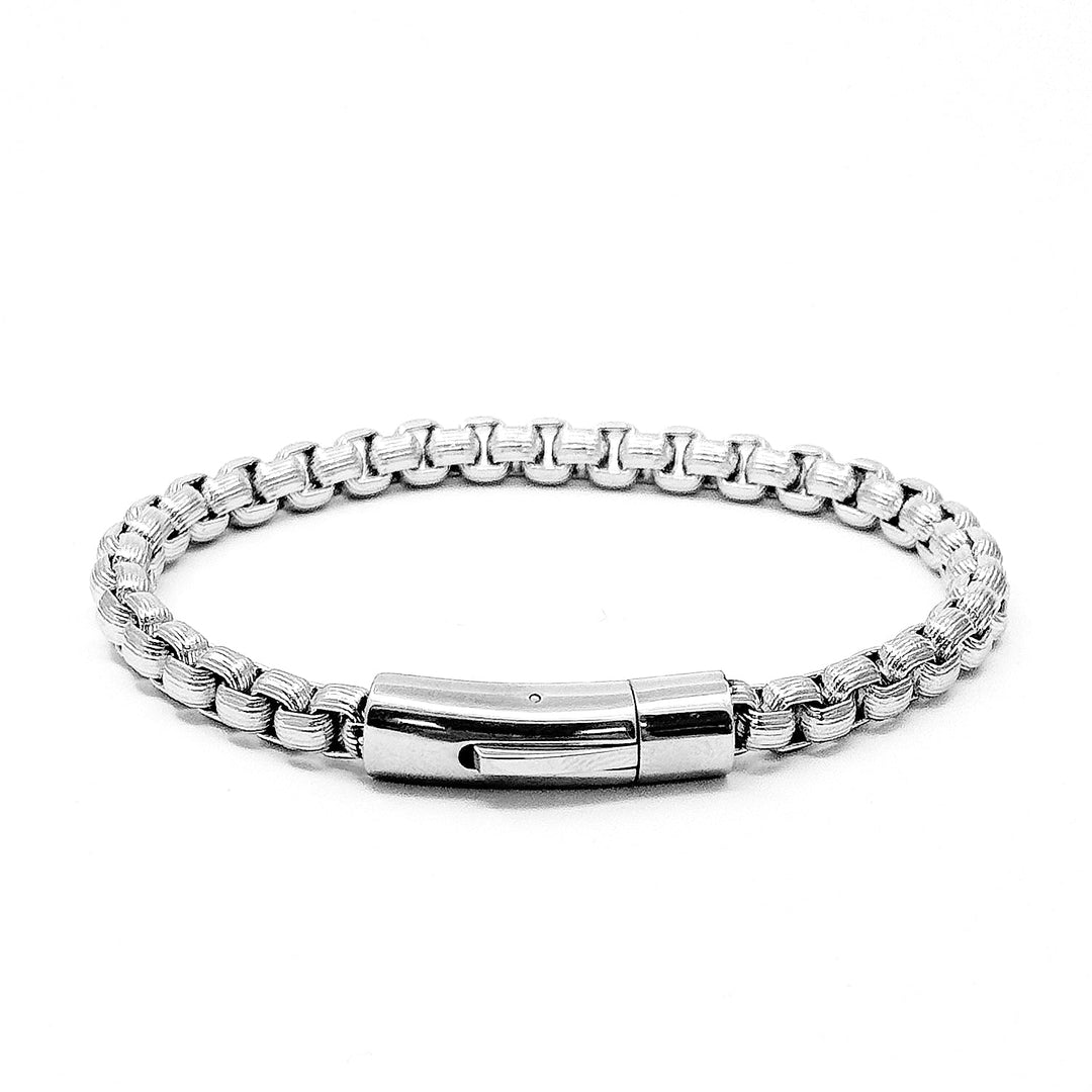 6mm Textured box chain bracelet in Stainless steel Whitye finish