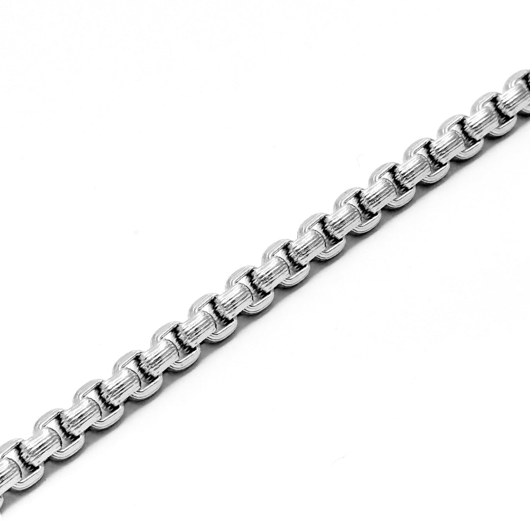6mm Textured box chain bracelet in Stainless steel Whitye finish