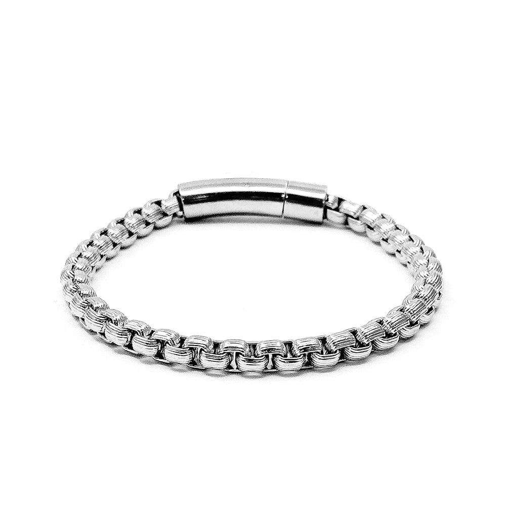 6mm Textured box chain bracelet in Stainless steel Whitye finish