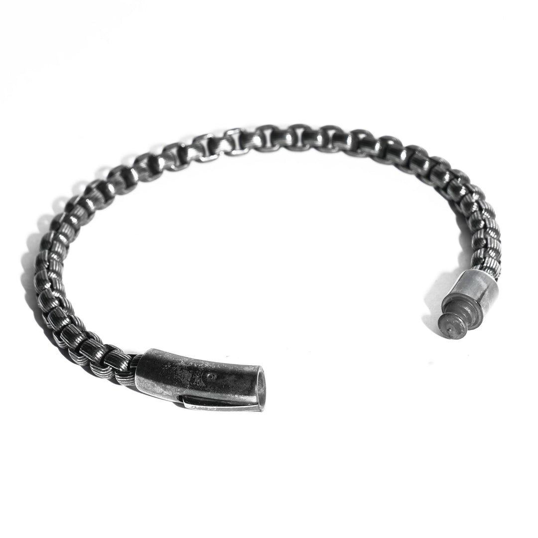 6mm Textured box chain bracelet in Stainless steel oxidized finish