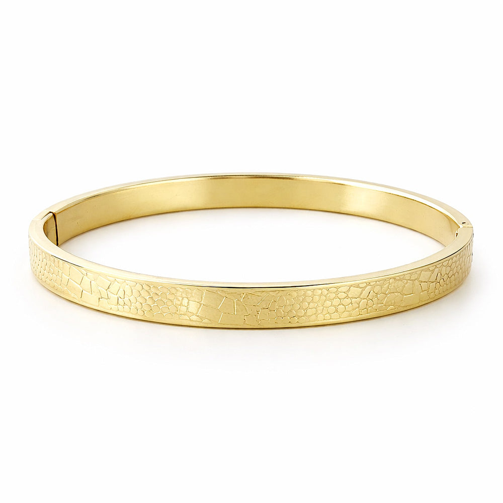 Textured Yellow Gold Stainless Steel Bangle Bracelet