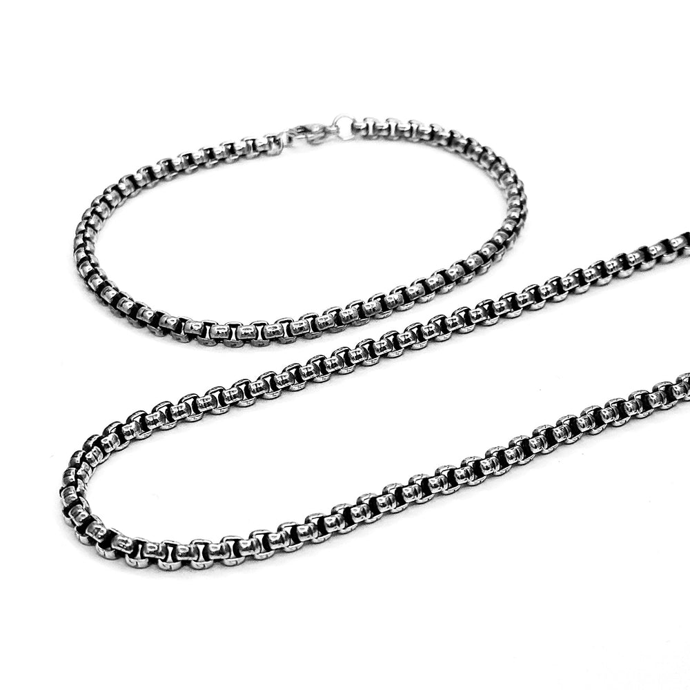 Box Chain & Bracelet combo in Oxidized finish
