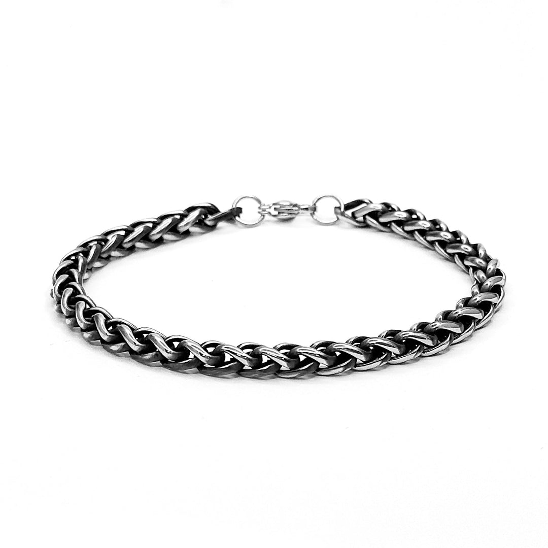 Thick Braided Chain & Bracelet combo in Oxidized finish
