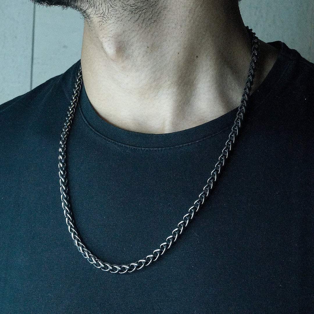Thick Braided Chain & Bracelet combo in Oxidized finish
