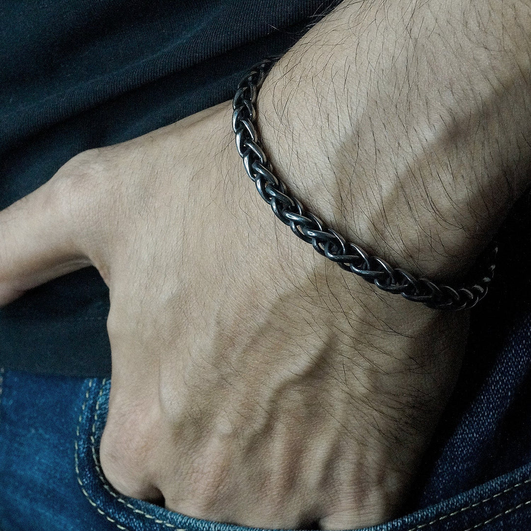 Thick Braided Chain & Bracelet combo in Oxidized finish
