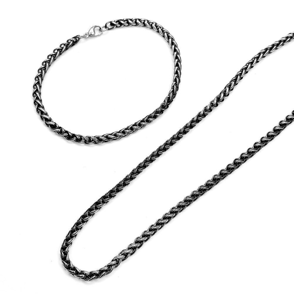 Minimal Braided Chain & Bracelet combo in Oxidized finish