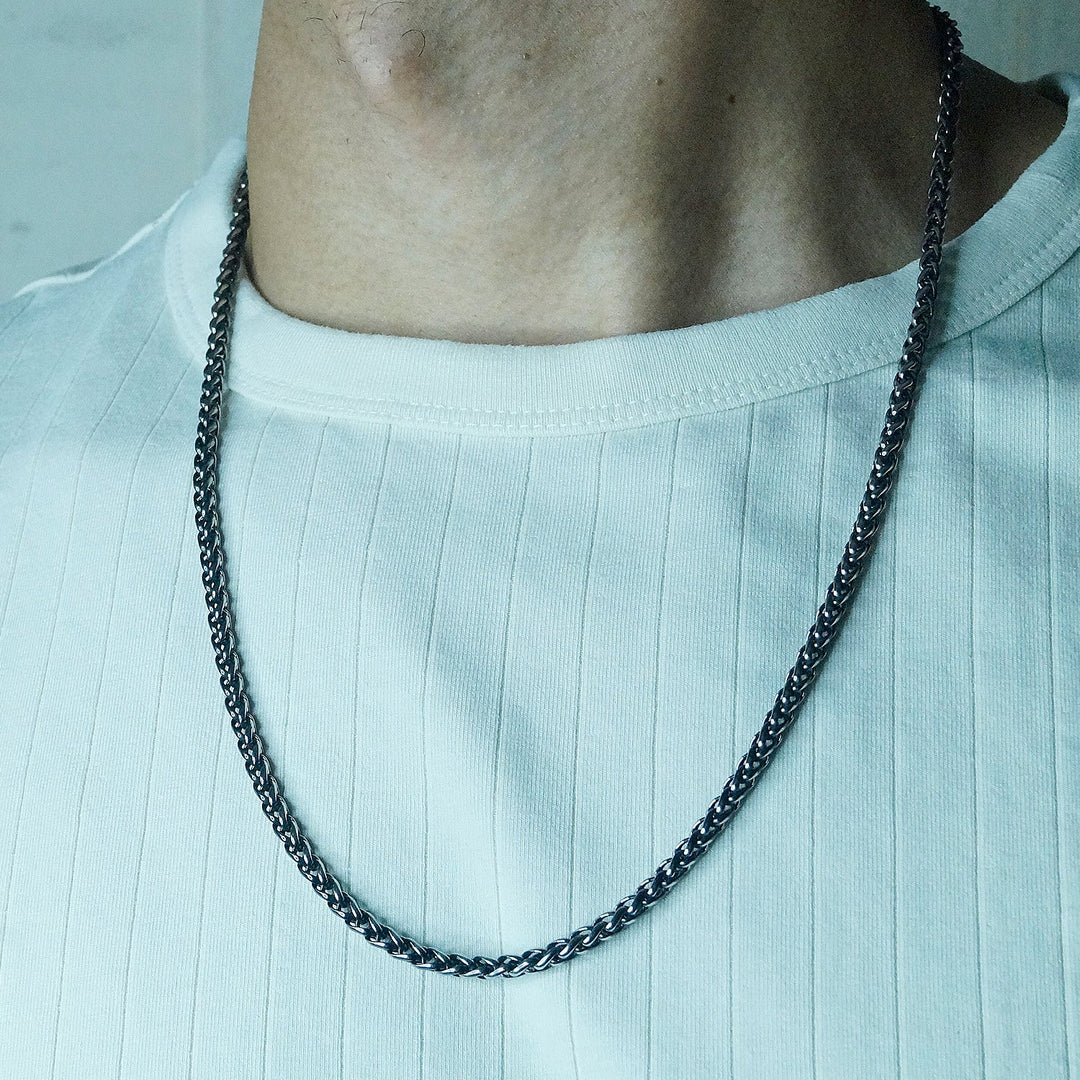 Minimal Braided Chain & Bracelet combo in Oxidized finish