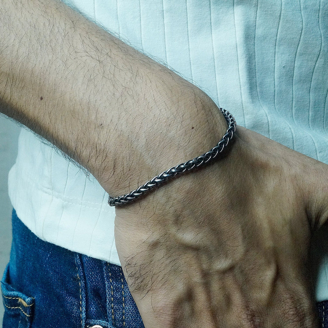 Minimal Braided Chain & Bracelet combo in Oxidized finish