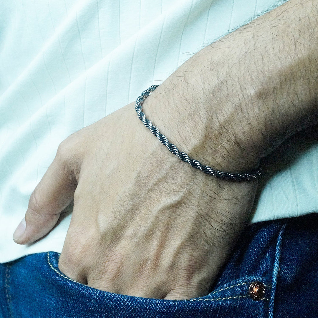 Twisted rope Chain & Bracelet combo in Oxidized finish
